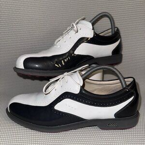 Ecco Hydromax White Black Leather Lace Up Golf Shoes Womens Size 9-9.5 (40)